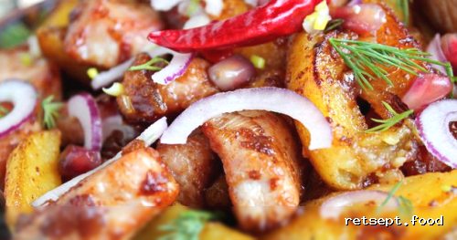 Фото приготовления рецепта: Жареное мясо с картофелем (по-грузински) - шаг №10
