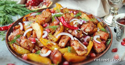 Фото приготовления рецепта: Жареное мясо с картофелем (по-грузински) - шаг №9