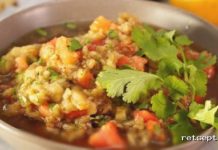 Baqlajon pyuresi va pomidorlardan narsharab sousli salat — tayyorlash retsepti